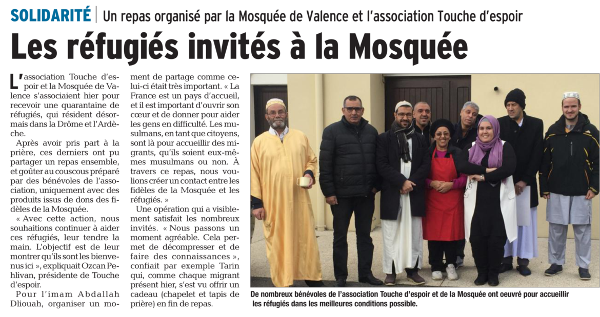 Mosquée de Valence et Association Touche d'Espoir reçoivent des réfugiés pour un repas