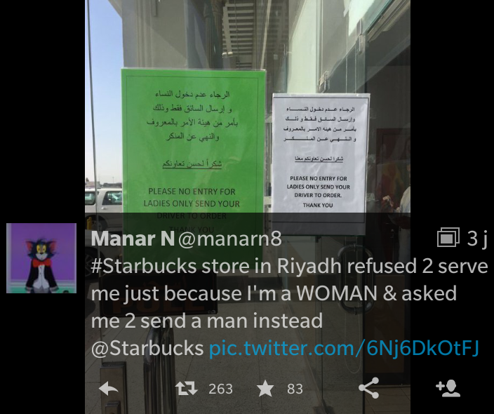 En Arabie Saoudite, les femmes sont interdites chez Starbucks